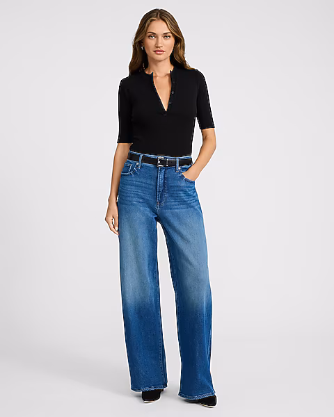 Low Slung Medium Wash Baggy Jeans